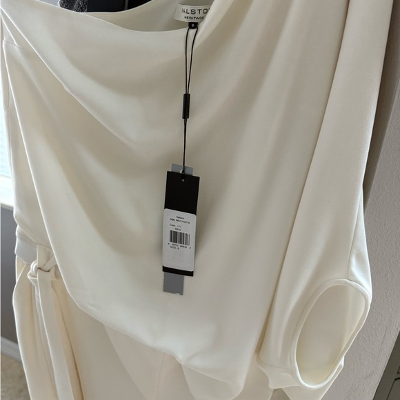 Halston Heritage White Wide Leg Jumpsuit with Asymmetrical Sleeve - Picture 8 of 9